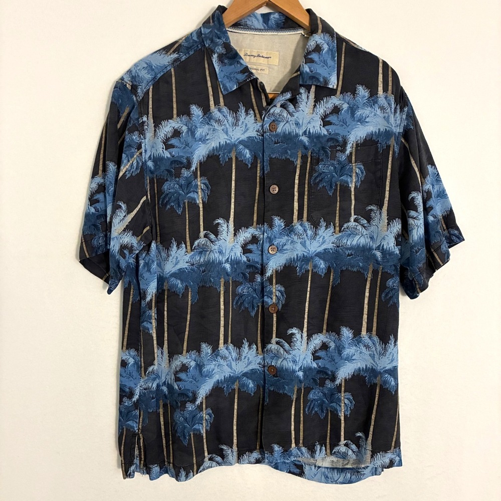 Tommy Bahama Silk Hawaiian Shirt Men‎ M Palm Tree Tropical Original Fit Resort